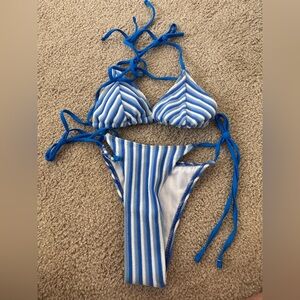 Blue Striped Bikini Set